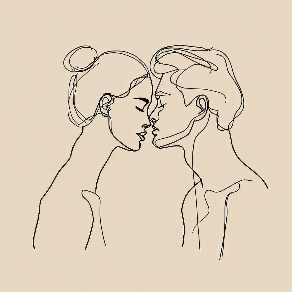 Hand drawn of woman and man drawing minimalist line.