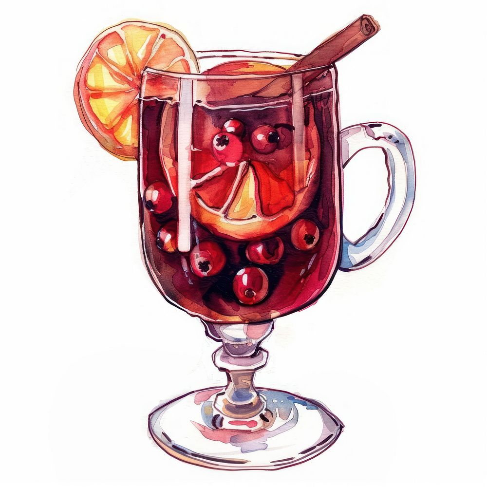 An isolated mulled wine illustration watercolor beverage.