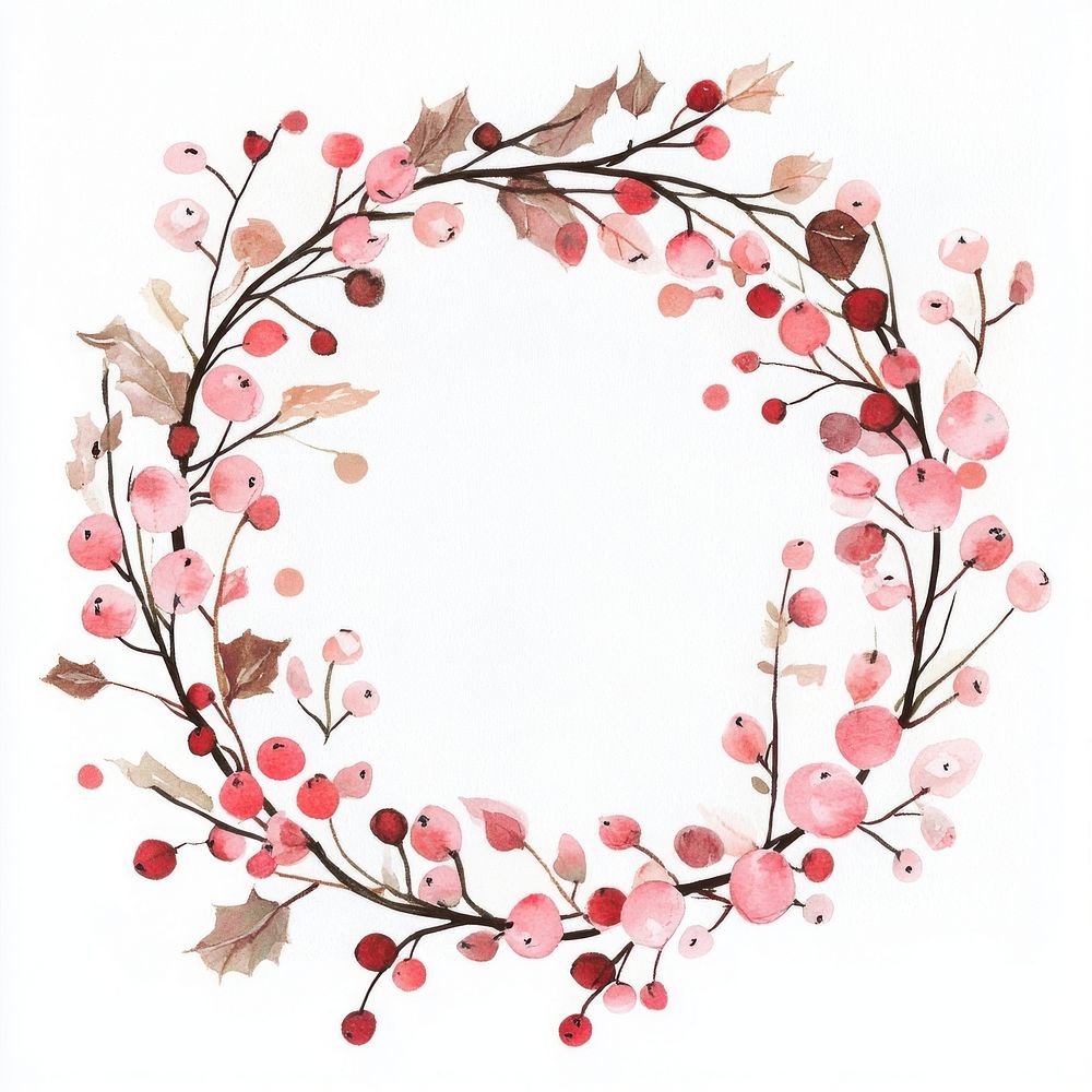 Pink wreath illustration watercolor art.