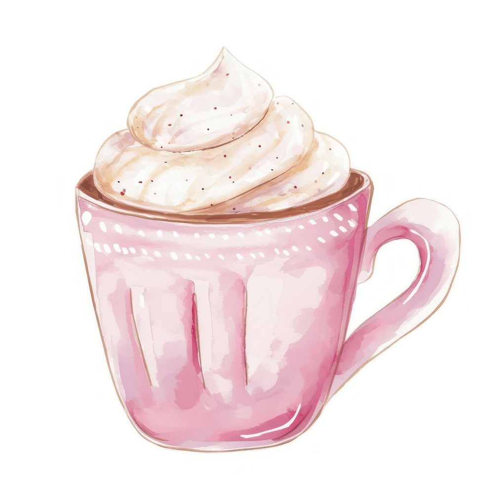 A mug of hot chocolate cream illustration watercolor.