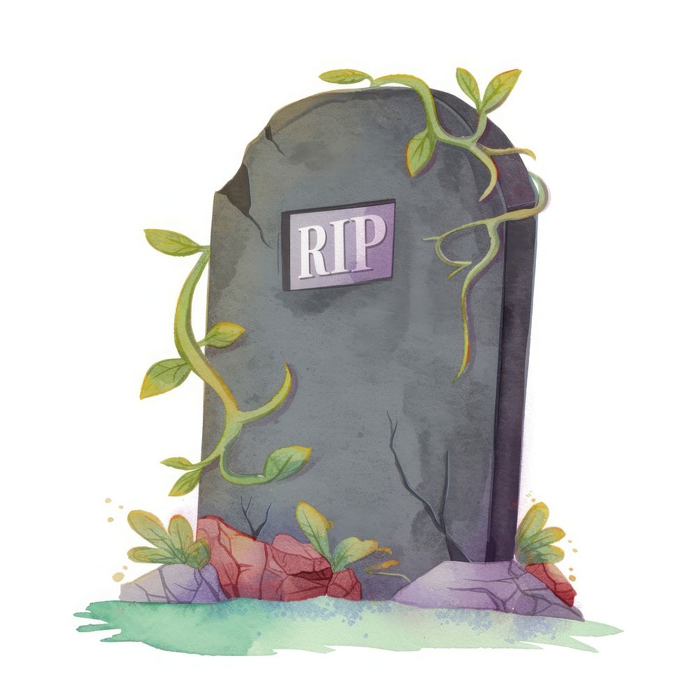 Rock tombstone illustration gravestone watercolor.