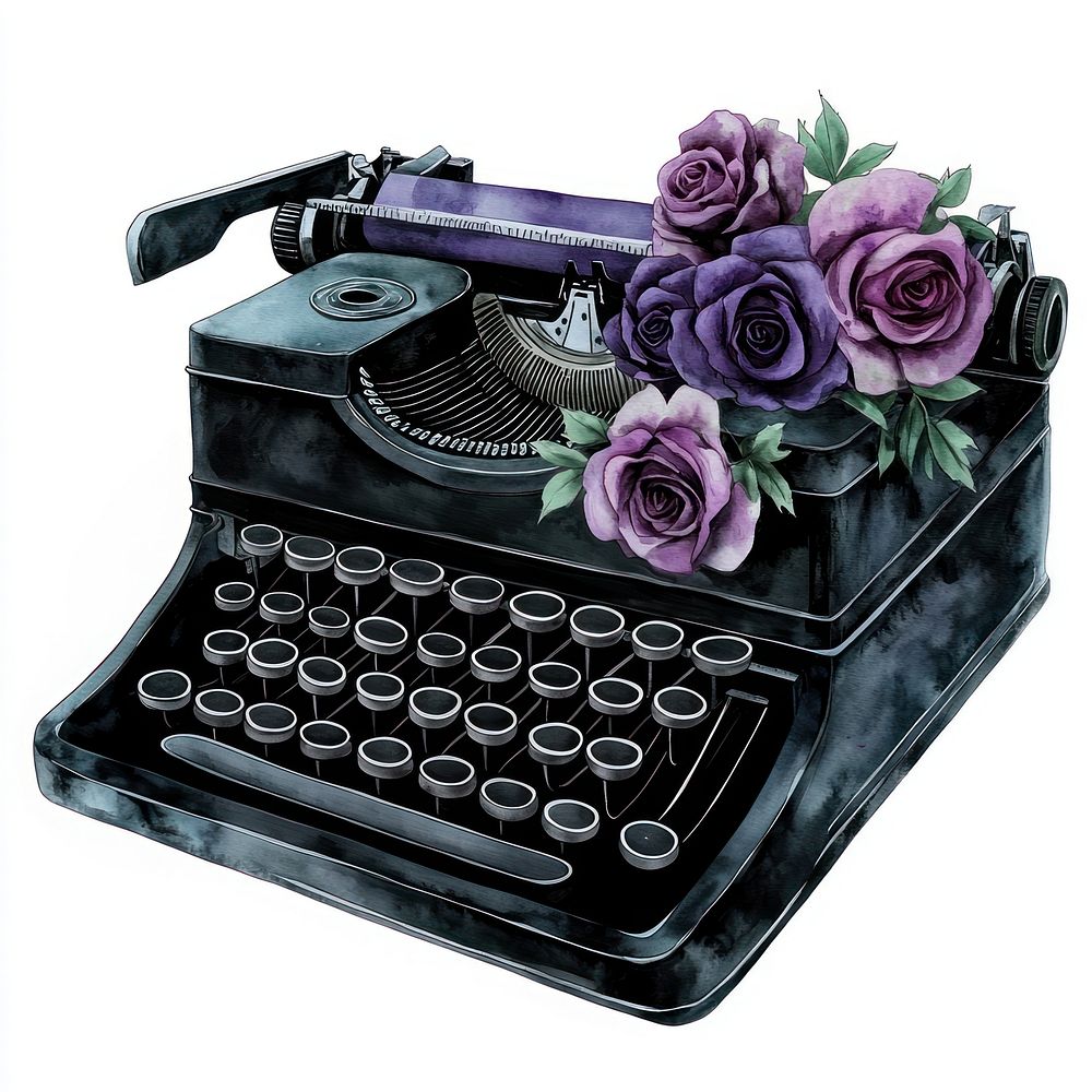 Typewriter roses illustration typewriter.