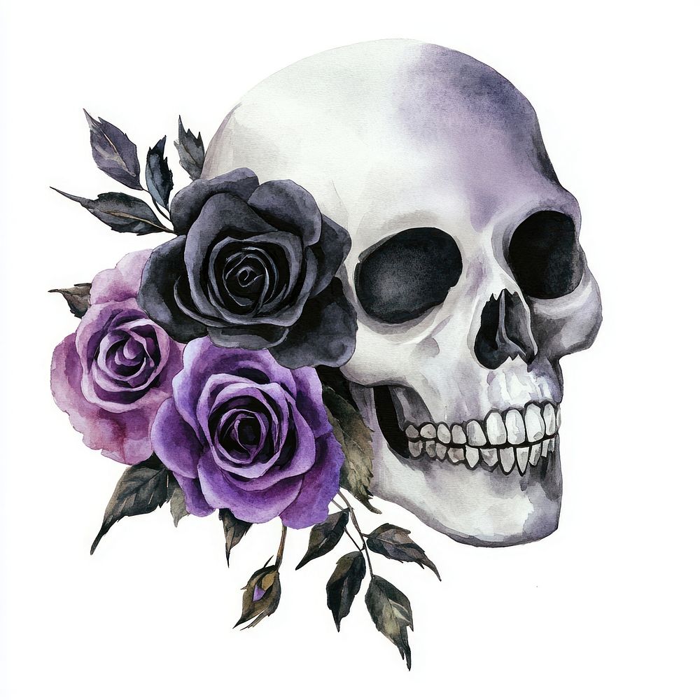 Skull roses art illustration.