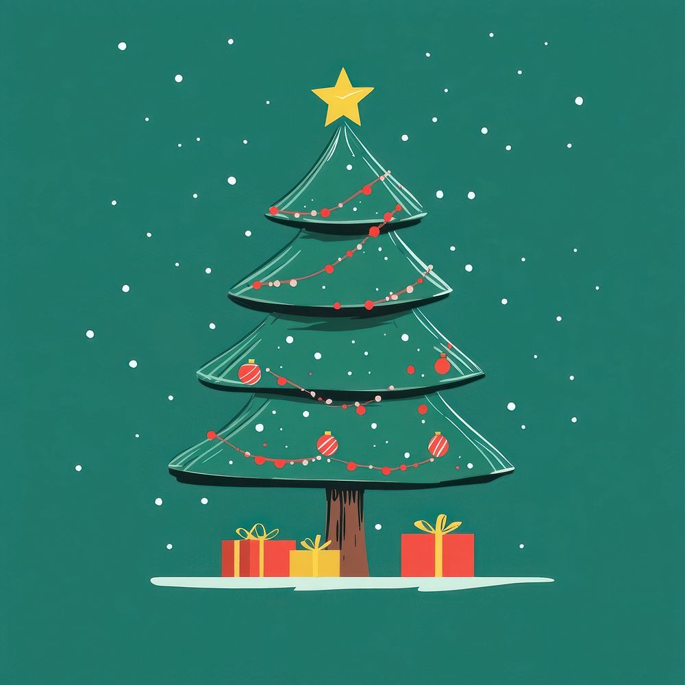 Christmas tree illustration gifts architecture.