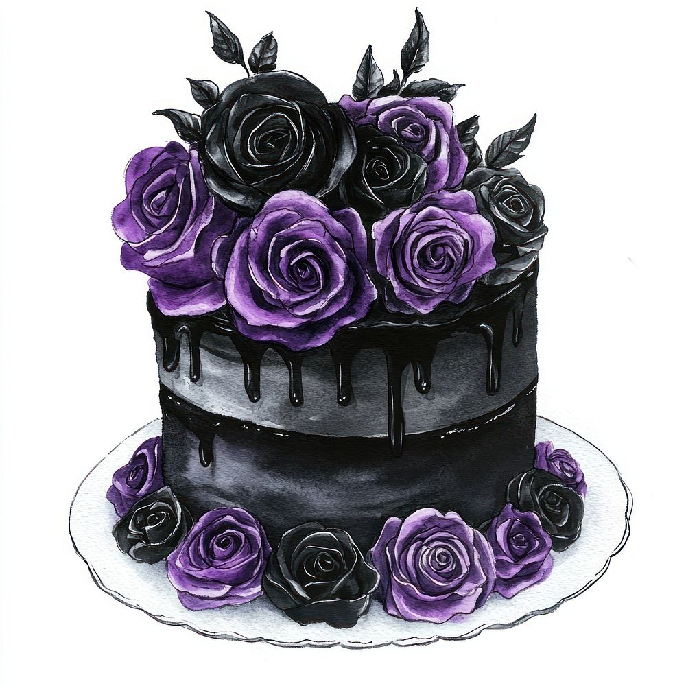 Cake roses illustration watercolor.