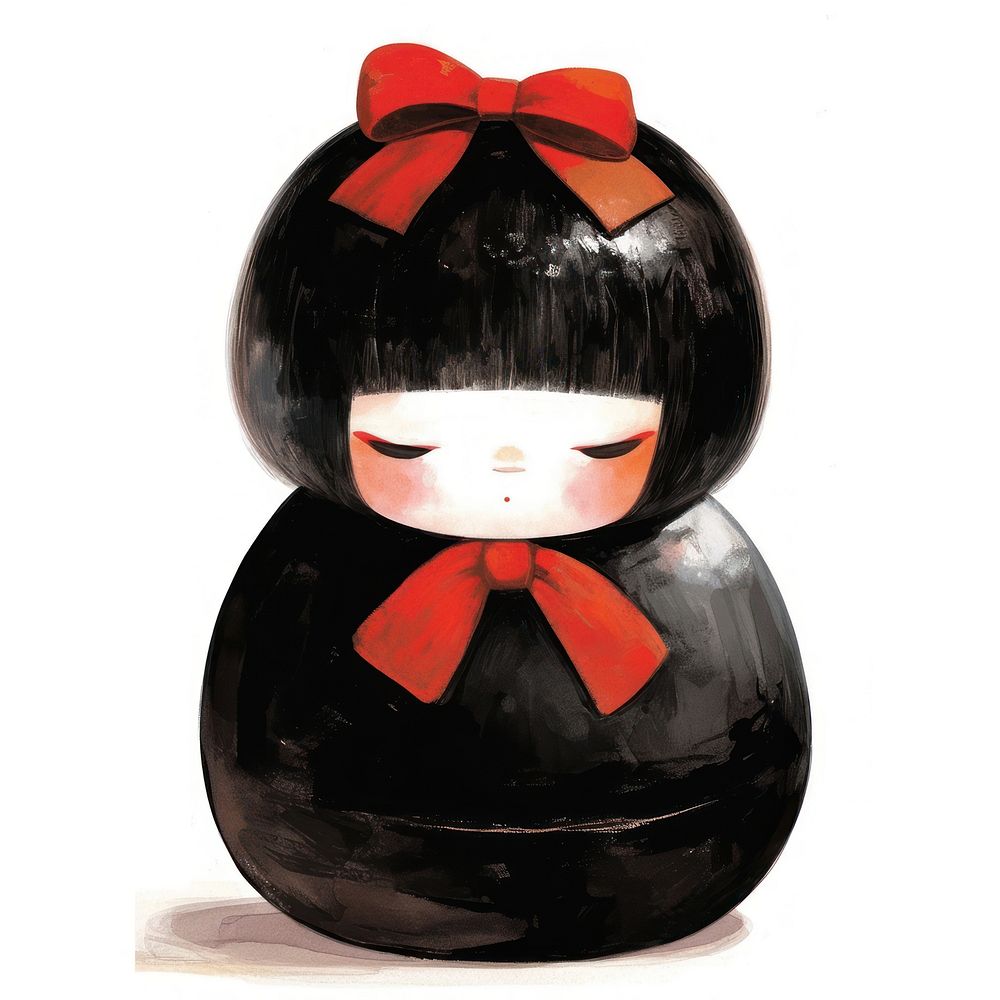 Black coquette daruma doll illustration art traditional.