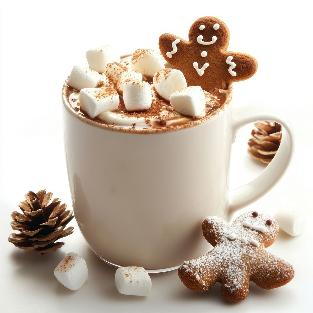 Hot chocolate christmas drink gingerbread marshmallows beverage.