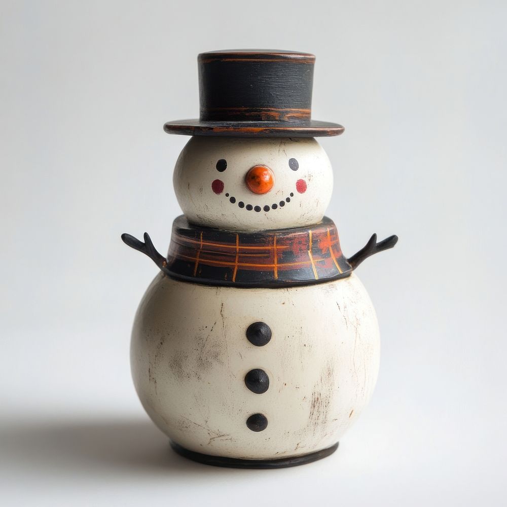 Snowman music box vintage winter handcrafted.