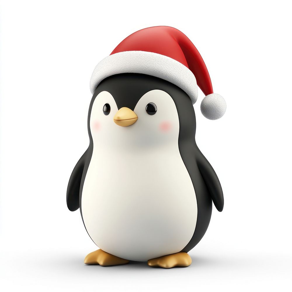 Penguin wearing santa hat illustration winter cute.