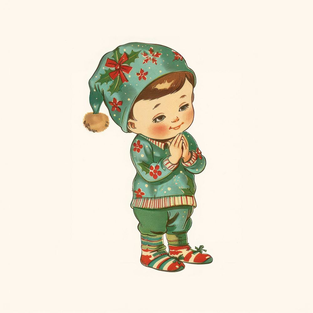 Christmas a boy Clapping toy illustration christmas vintage.