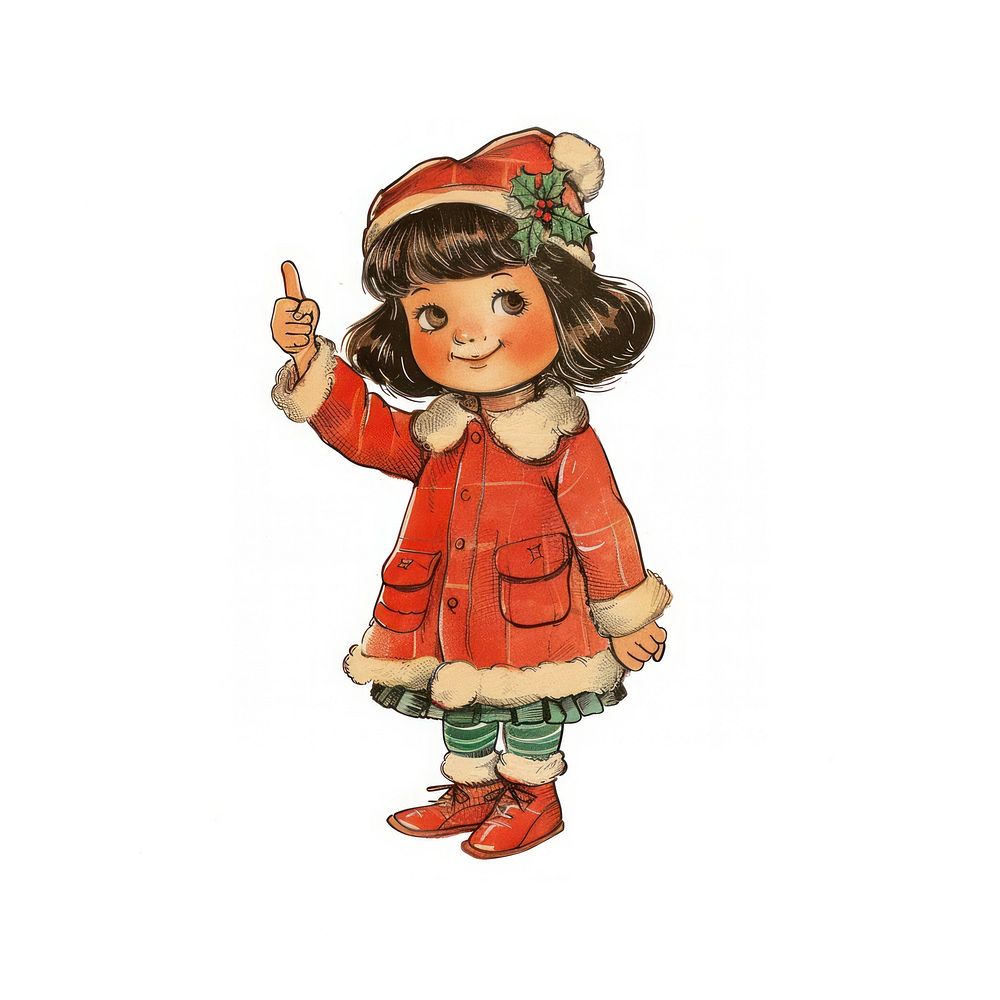 Christmas a girl Giving a Thumbs Up illustration christmas vintage.