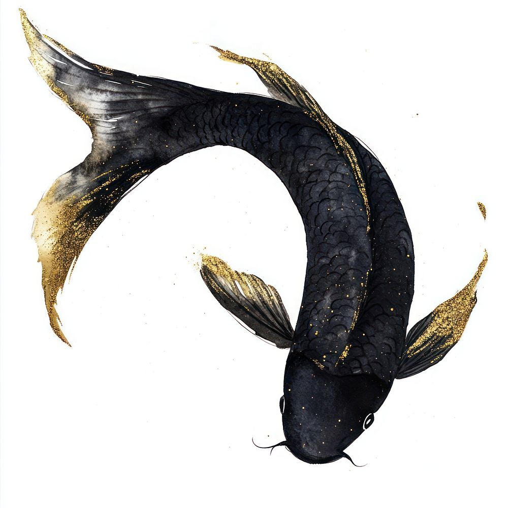 A black koi watercolor animal fish.