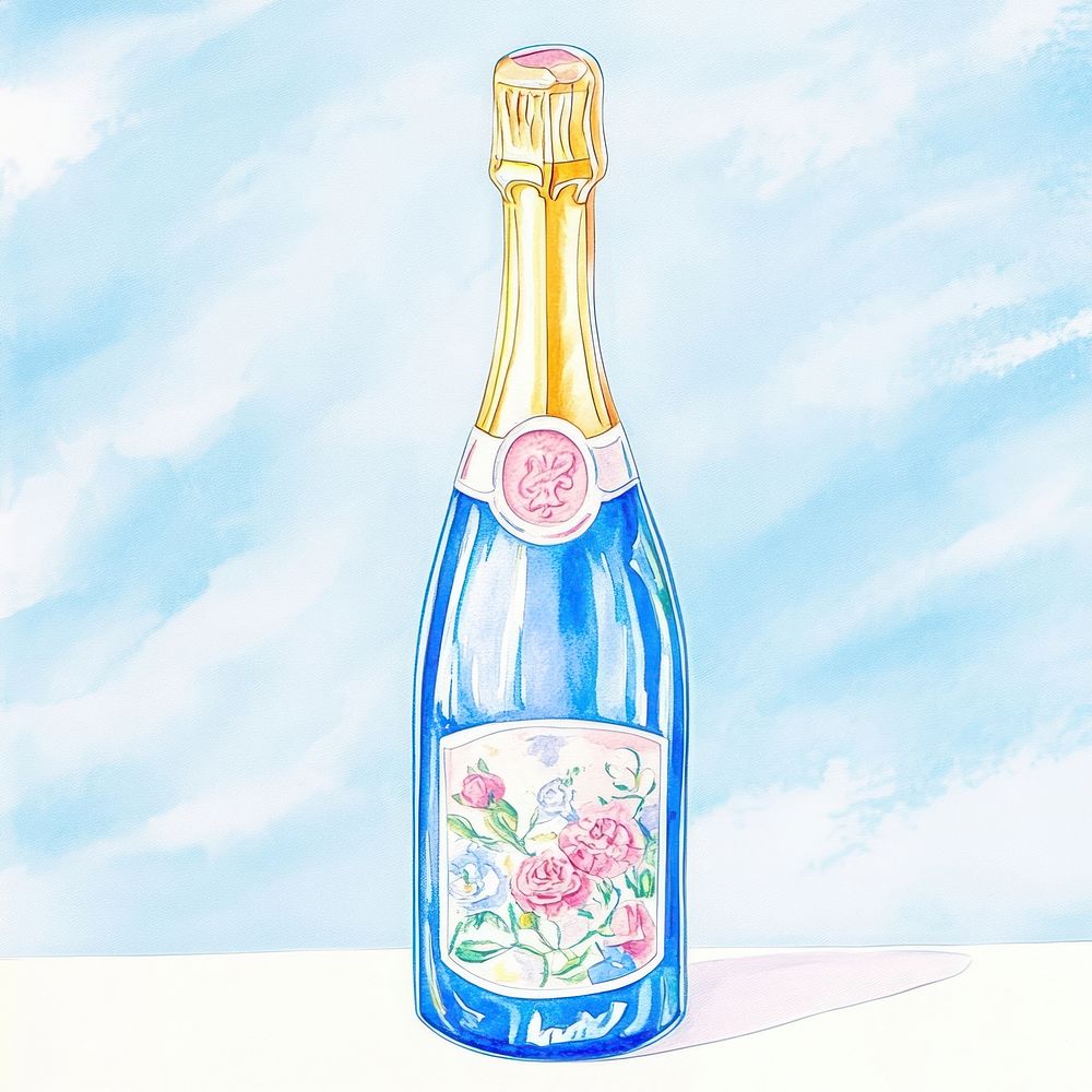 A champagne bottle drink blue gold.