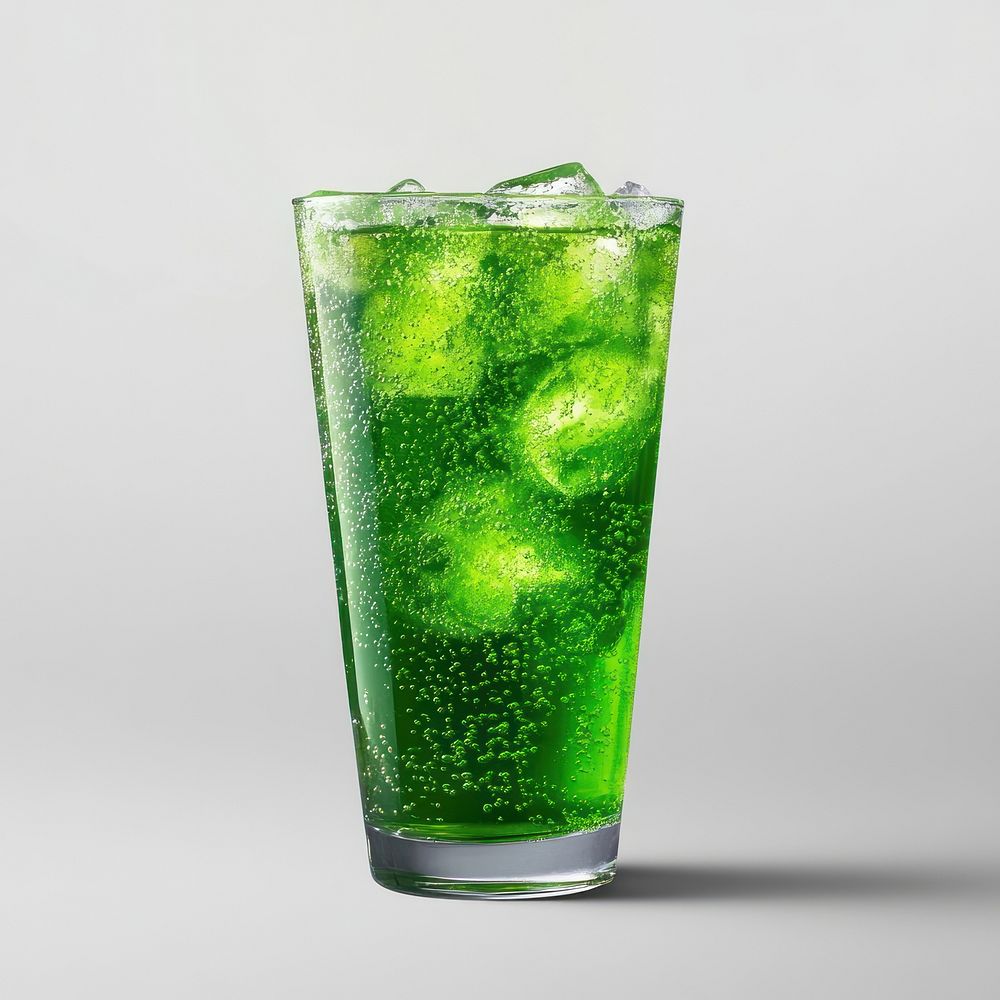 An isolated glass of green soda drink beverage carbonated.