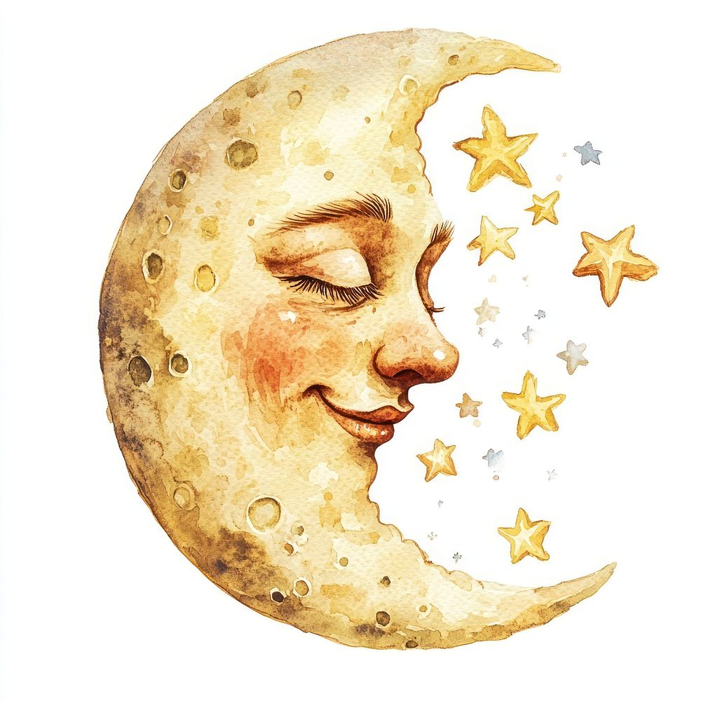 Moon night illustration watercolor.