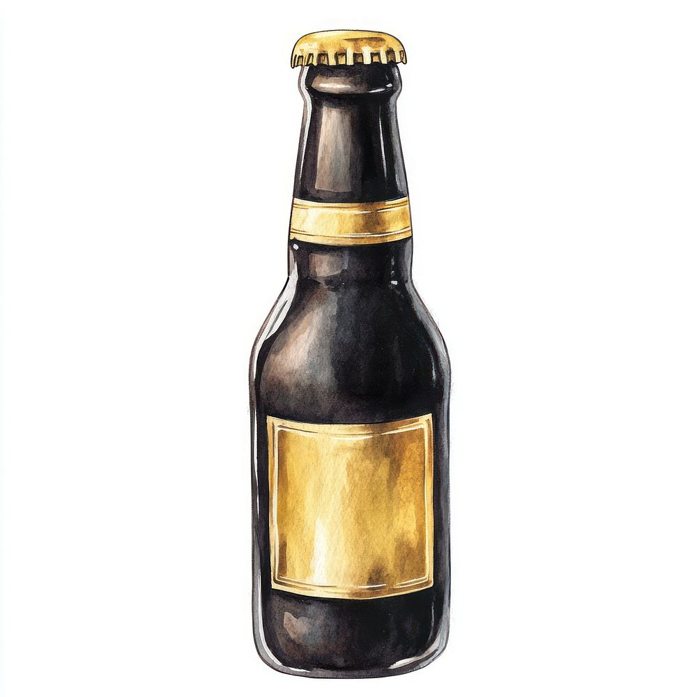 Black and Gold Label Beer Bottle bottle beer illustration.