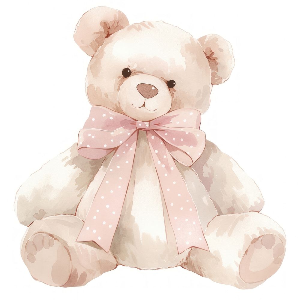 Coquette teddy bear illustration watercolor style.