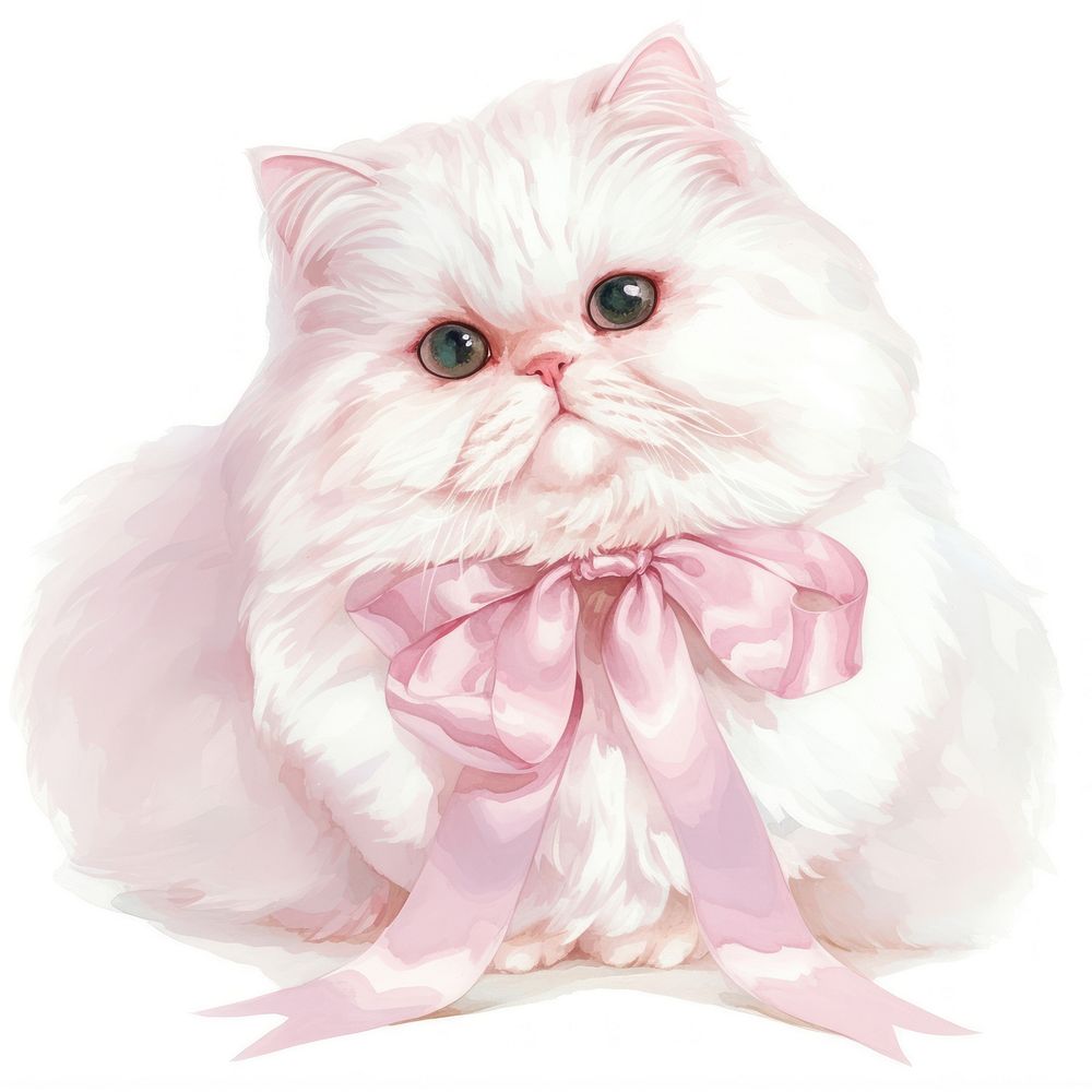 Coquette white persian cat art illustration drawing.