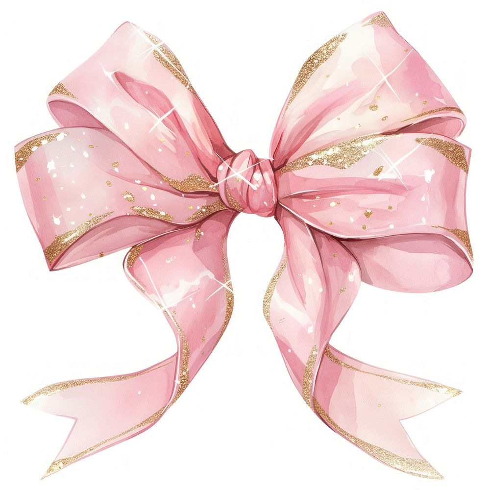 Coquette bow ribbon illustration watercolor glitter.