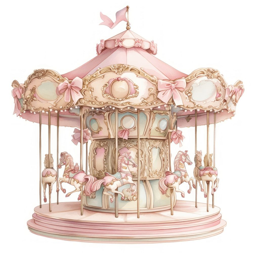 Coquette carousel illustration ribbons pastel.