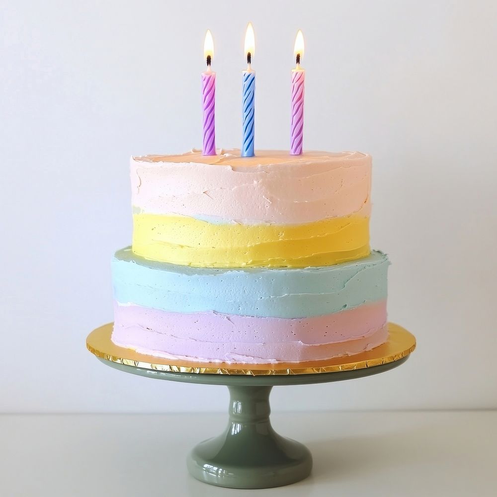 Perfect two-tier colorful birthday cake candles cream stand.