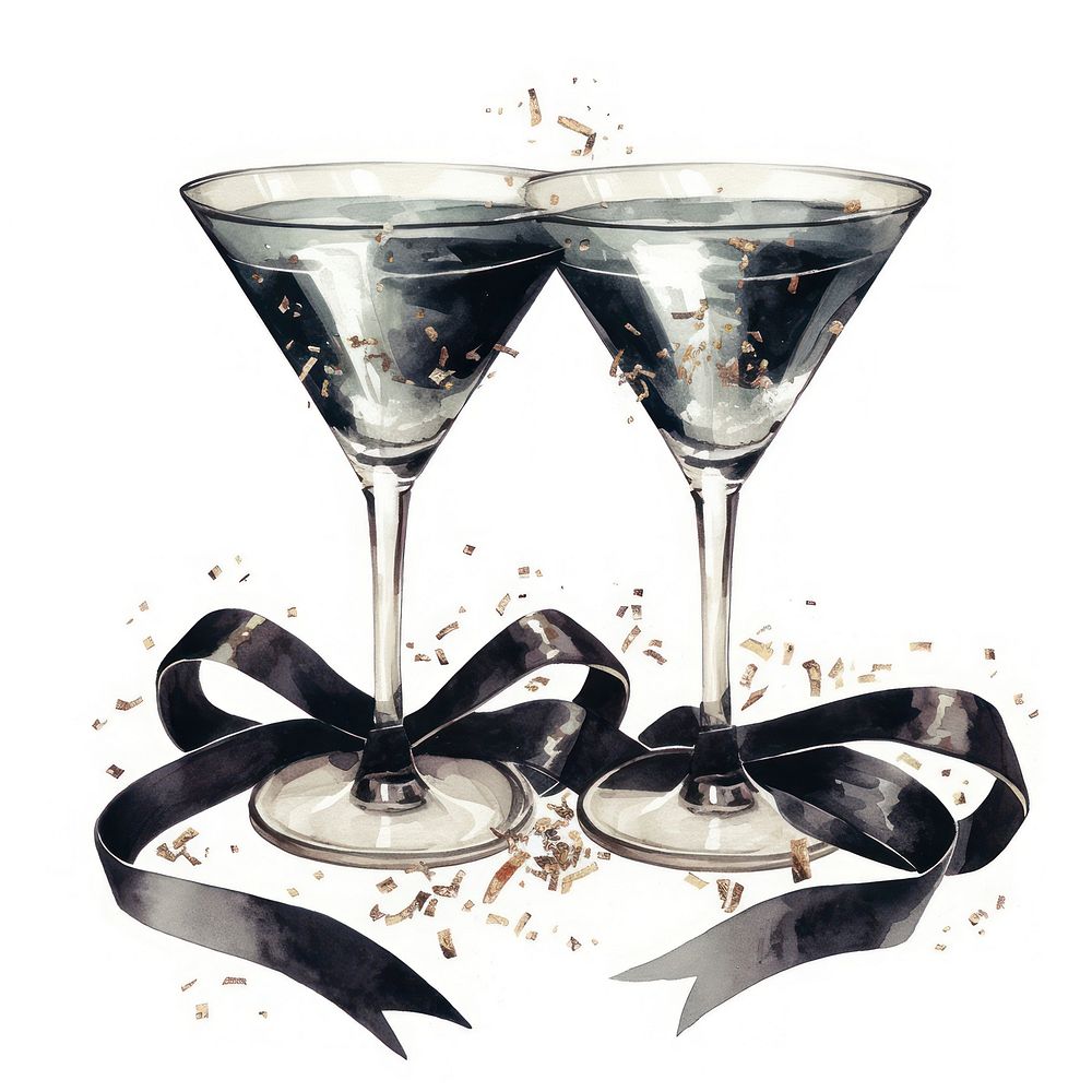 Black coquette cocktail illustration martini glasses.