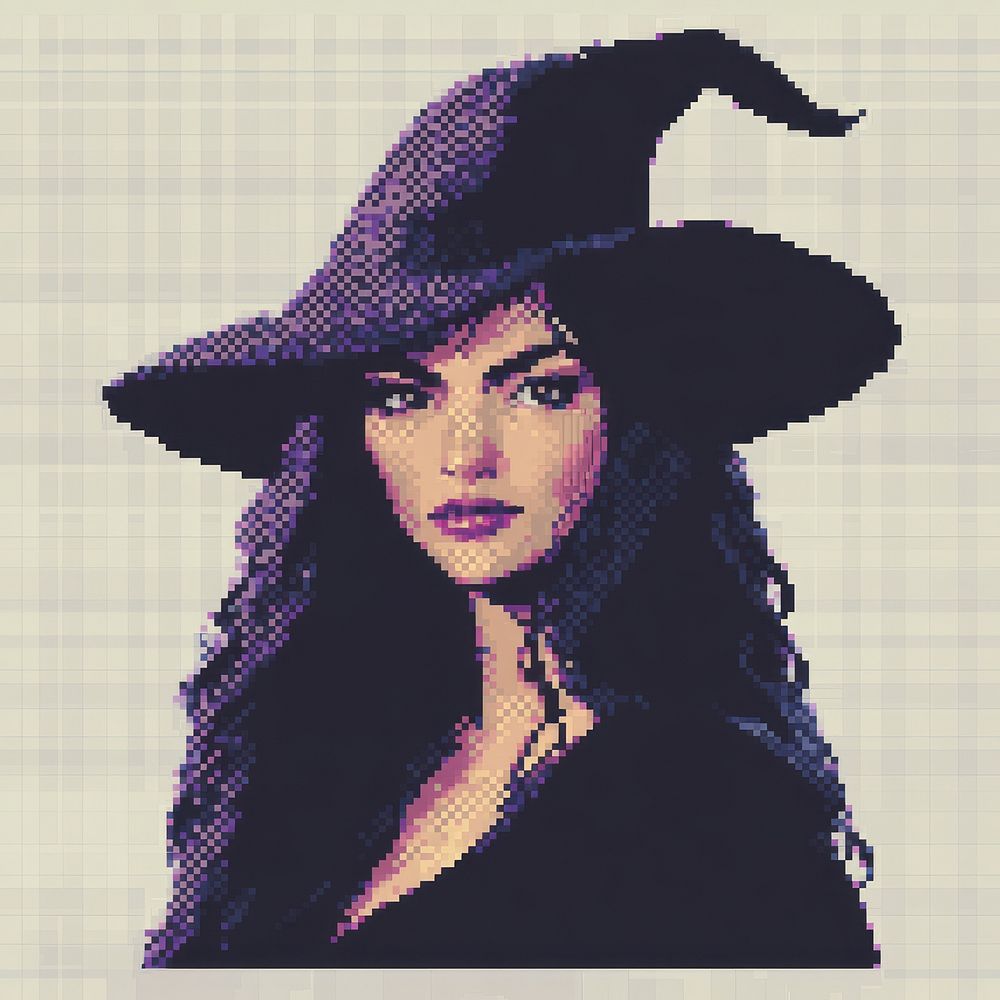 Woman witch pixel hat.