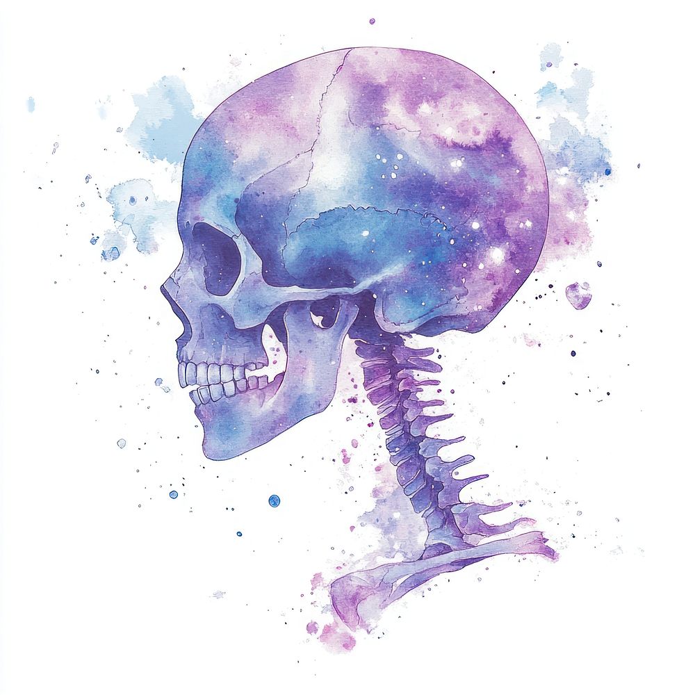 Galaxy element of head skeleton in Watercolor watercolor galaxy art.