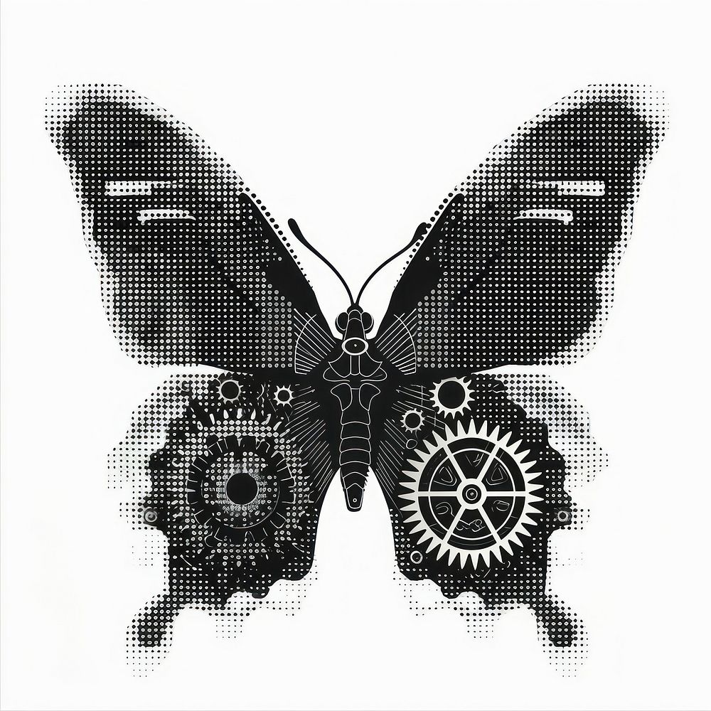 A butterfly with gears for wings art insect black.