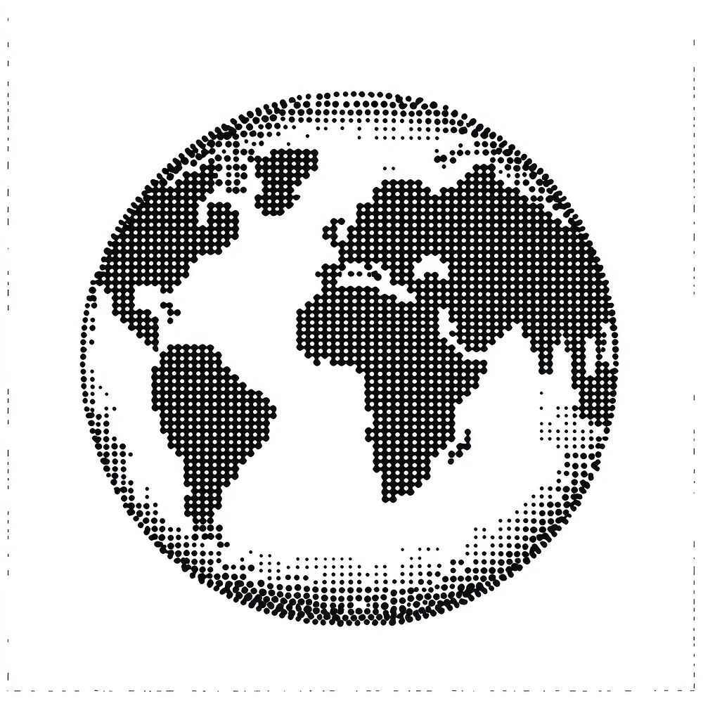 Globe icon pixelated black white.