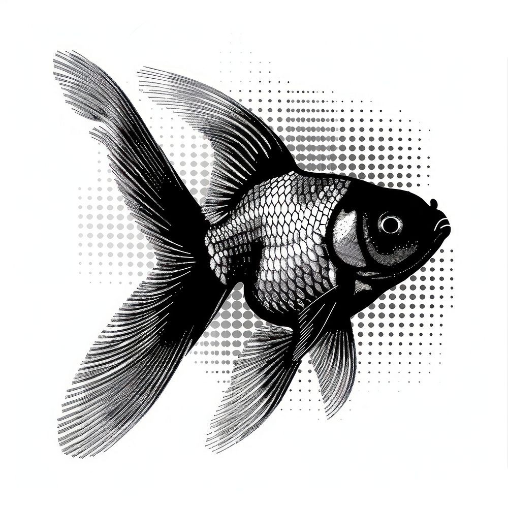 Goldfish in a transparent helmet background black white.