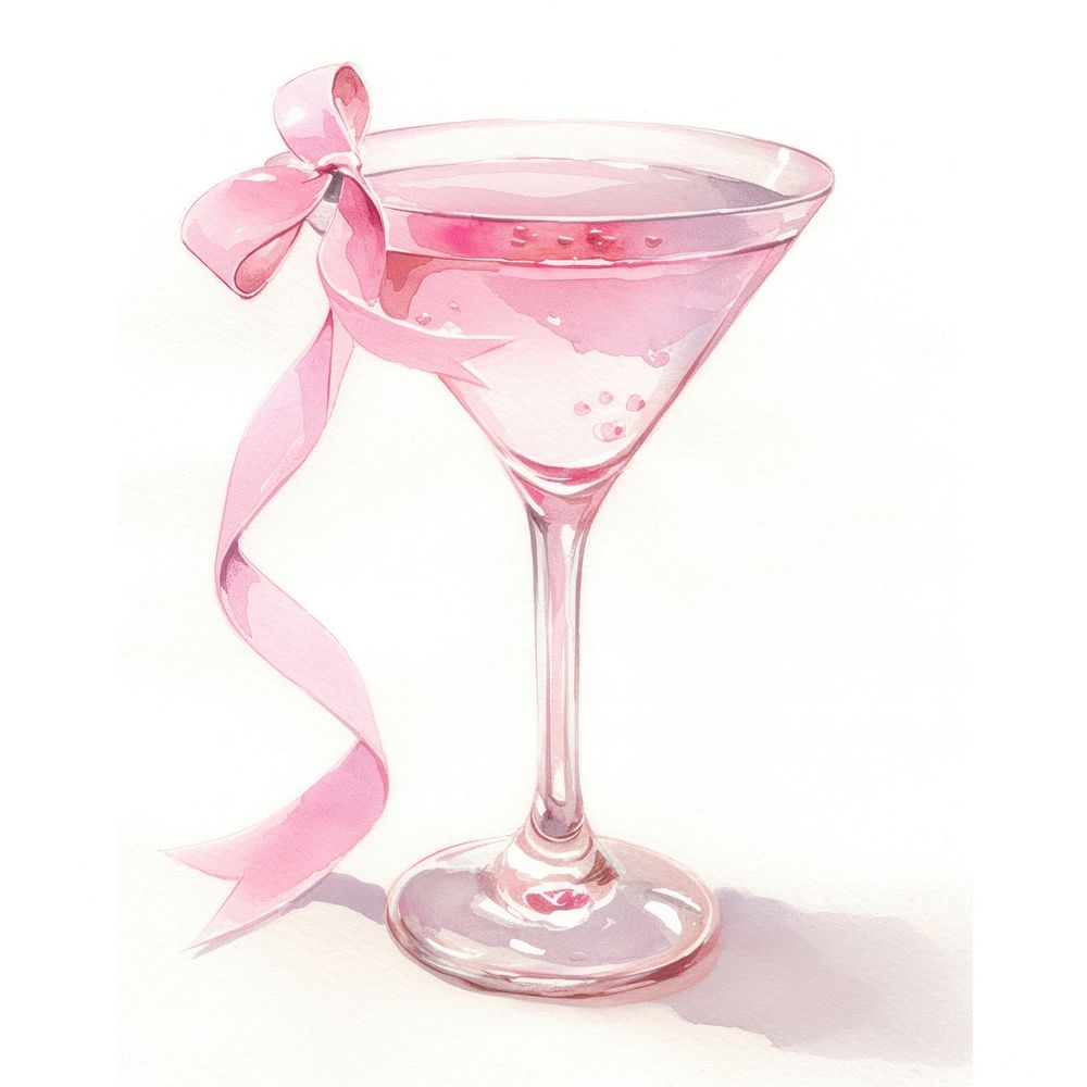 Pastel coquette cocktail illustration watercolor beverage.