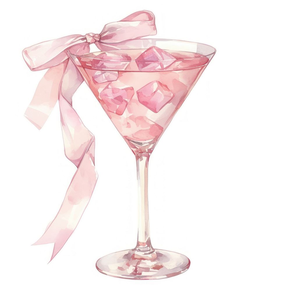 Pastel coquette cocktail illustration watercolor beverage.