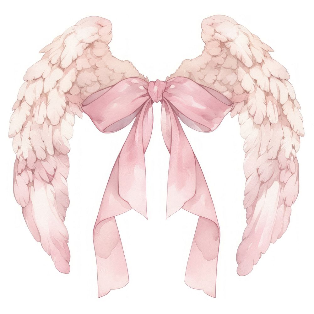 A angel wings tied with ribbon illustration soft pink.