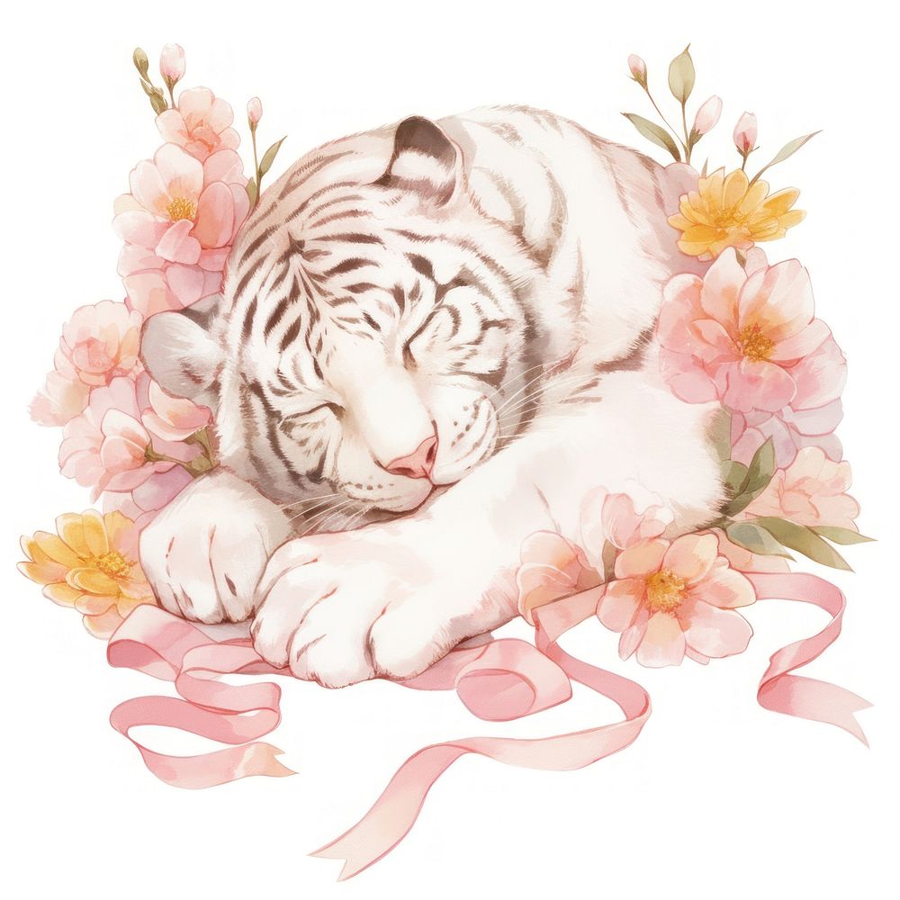 A tiger tied with ribbon art illustration wildlife.