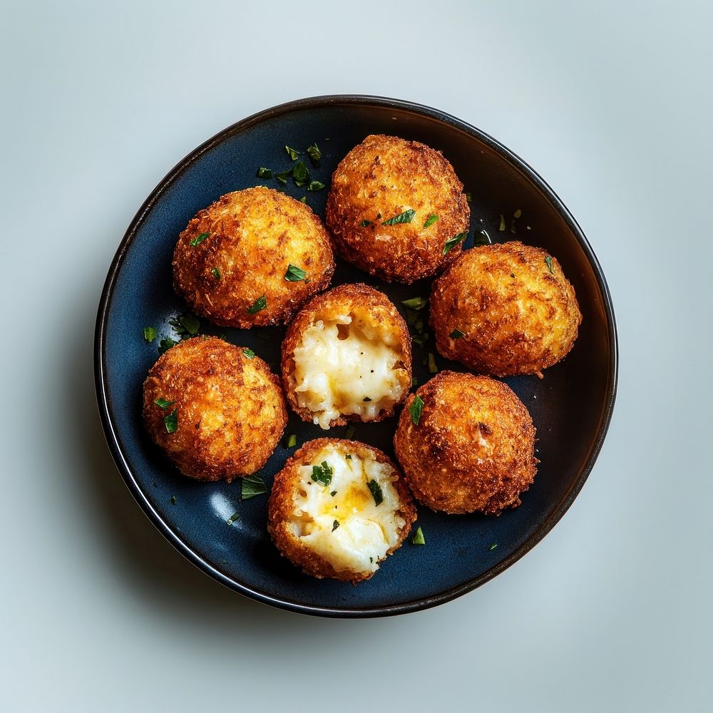 Arancini plate food cheese.