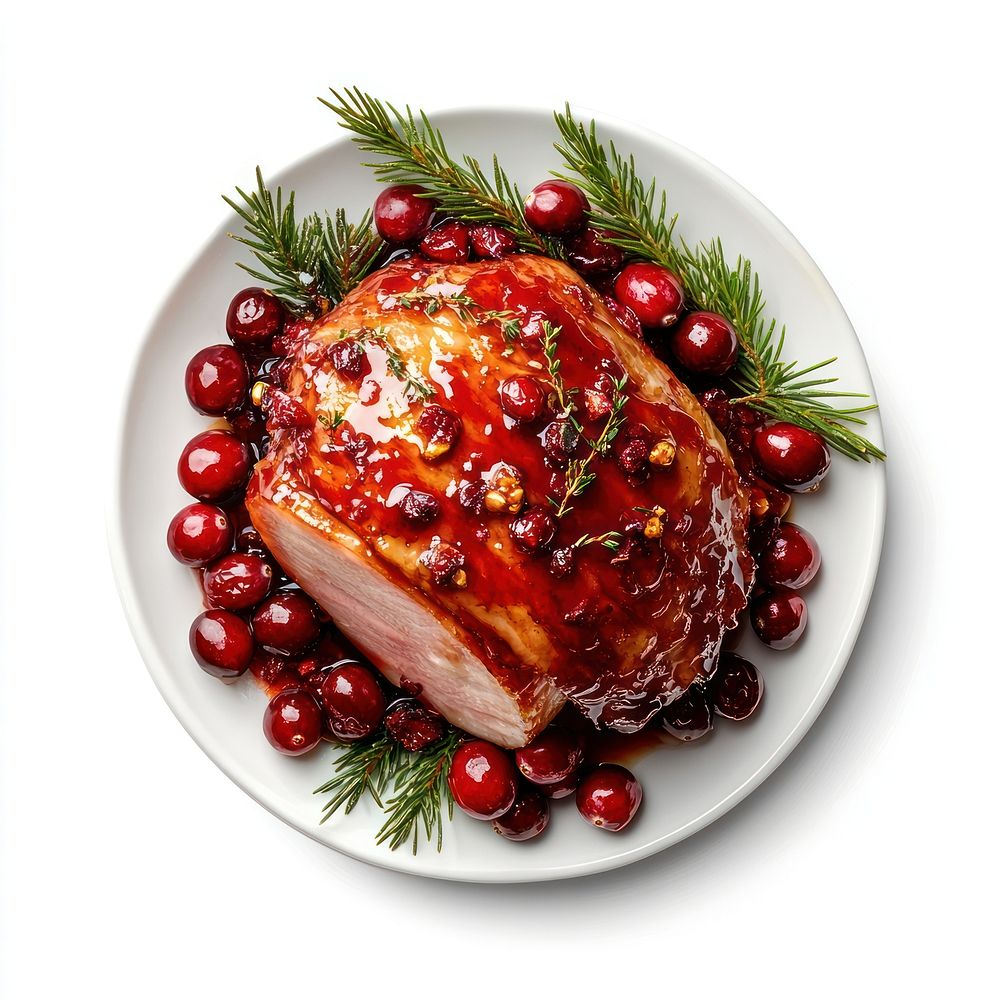 A christmas roasted cranberry with glazed ham dish cranberries food meal.