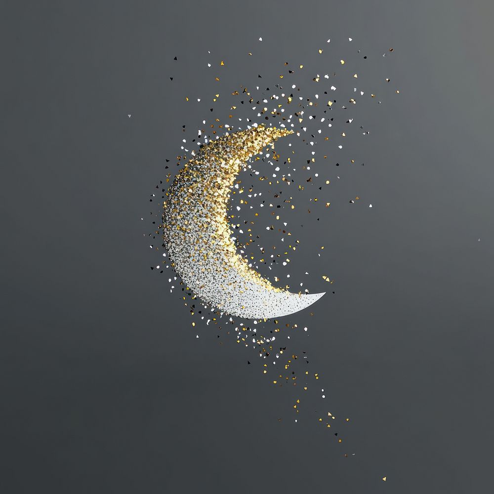 Tiny crescent moon glitter illustration night dark.