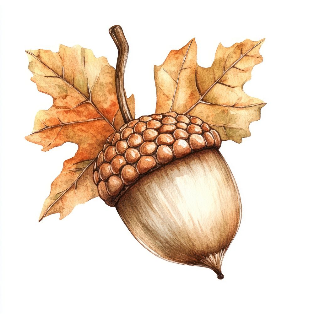 Acorn illustration watercolor autumn.