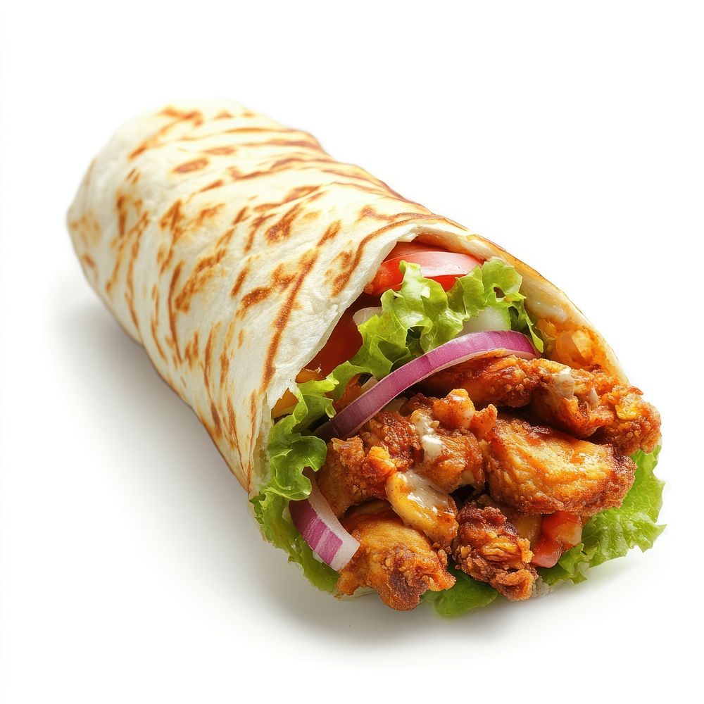 Fried chicken kebab roll food vegetables delicious.