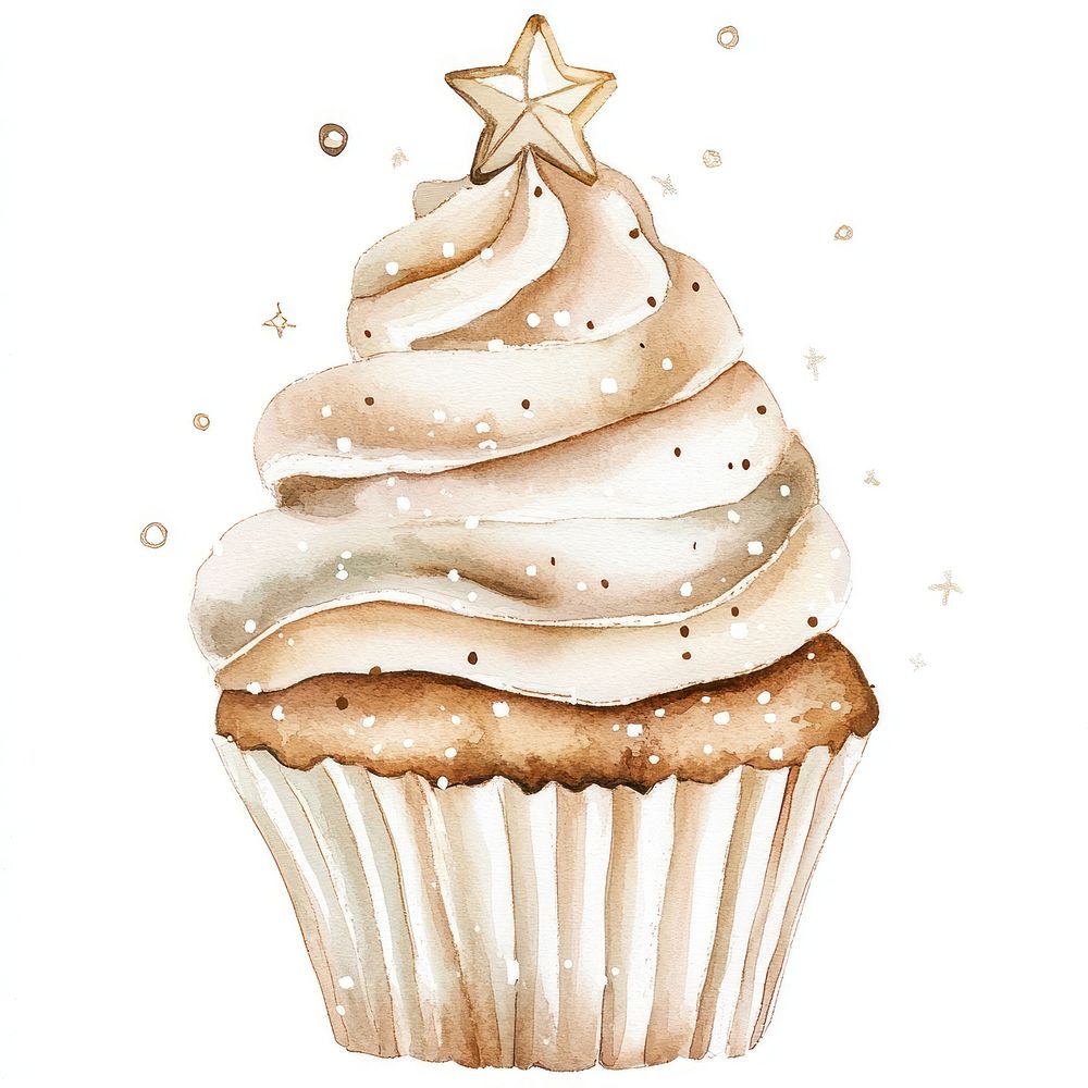 Christmas cupcake illustration watercolor dessert.