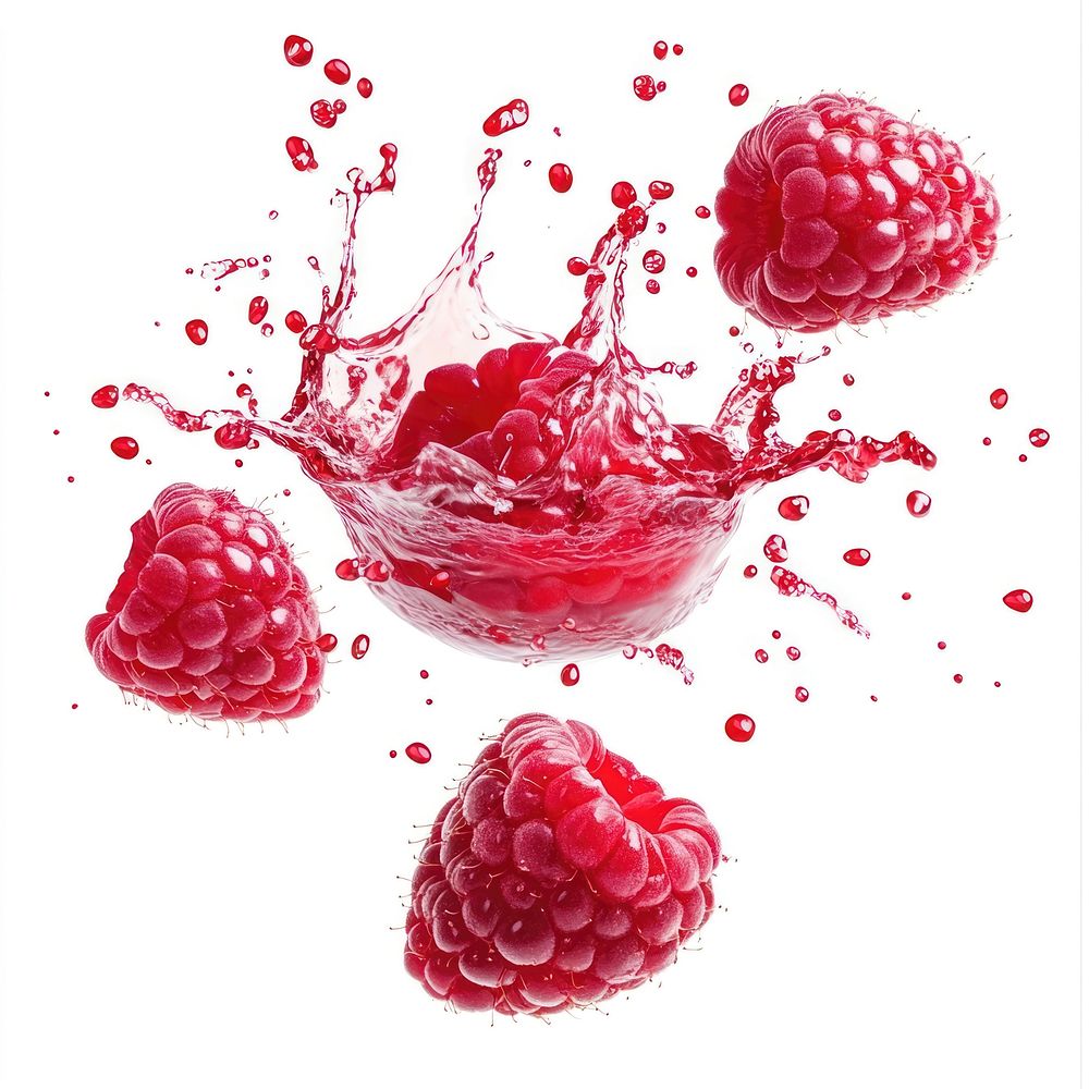 Exploding raspberry raspberries splash fruit.