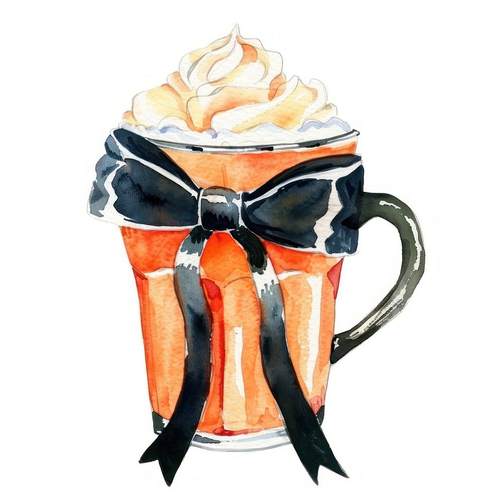 An orange halloween hot drink with whipping cream illustration watercolor beverage.