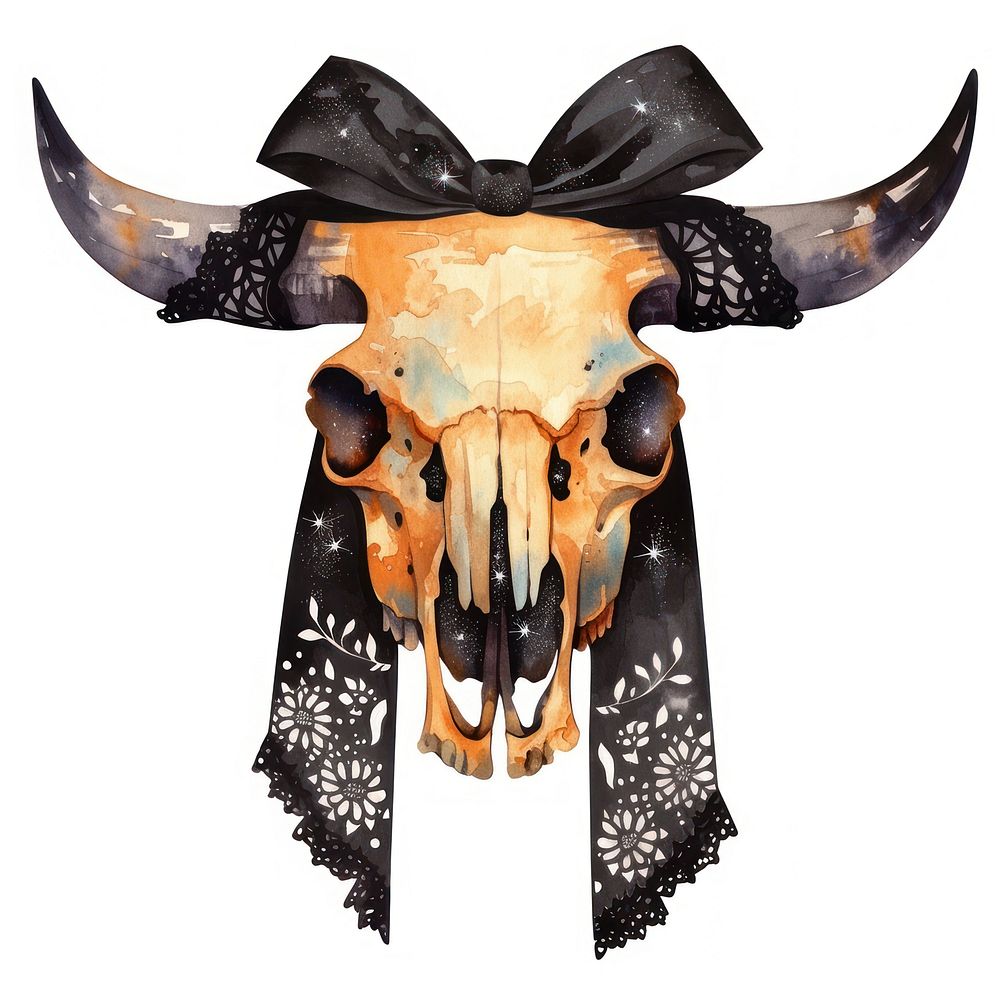 Bull skull bow illustration ribbon.