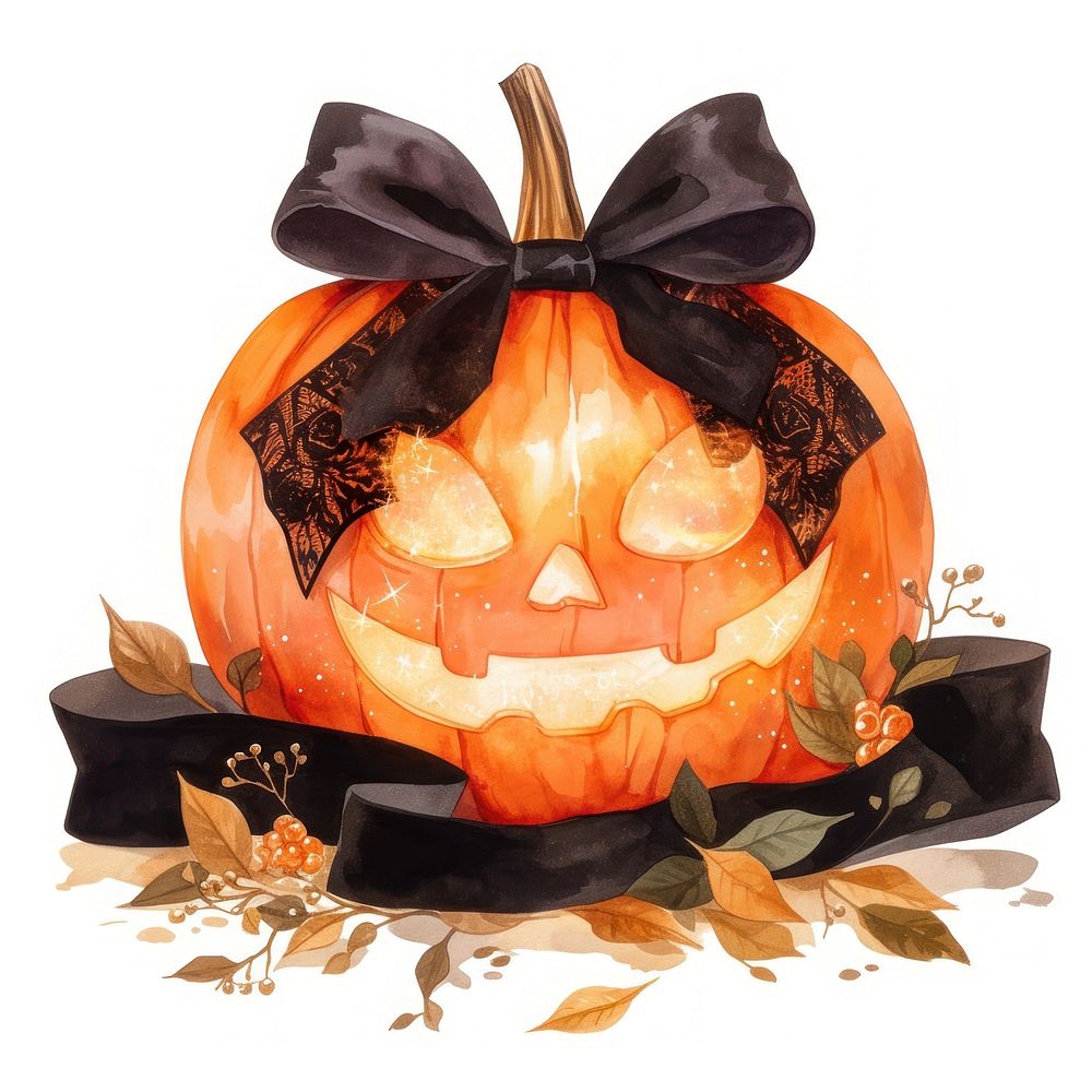 Craft face halloween pumpkin illustration ribbon black.