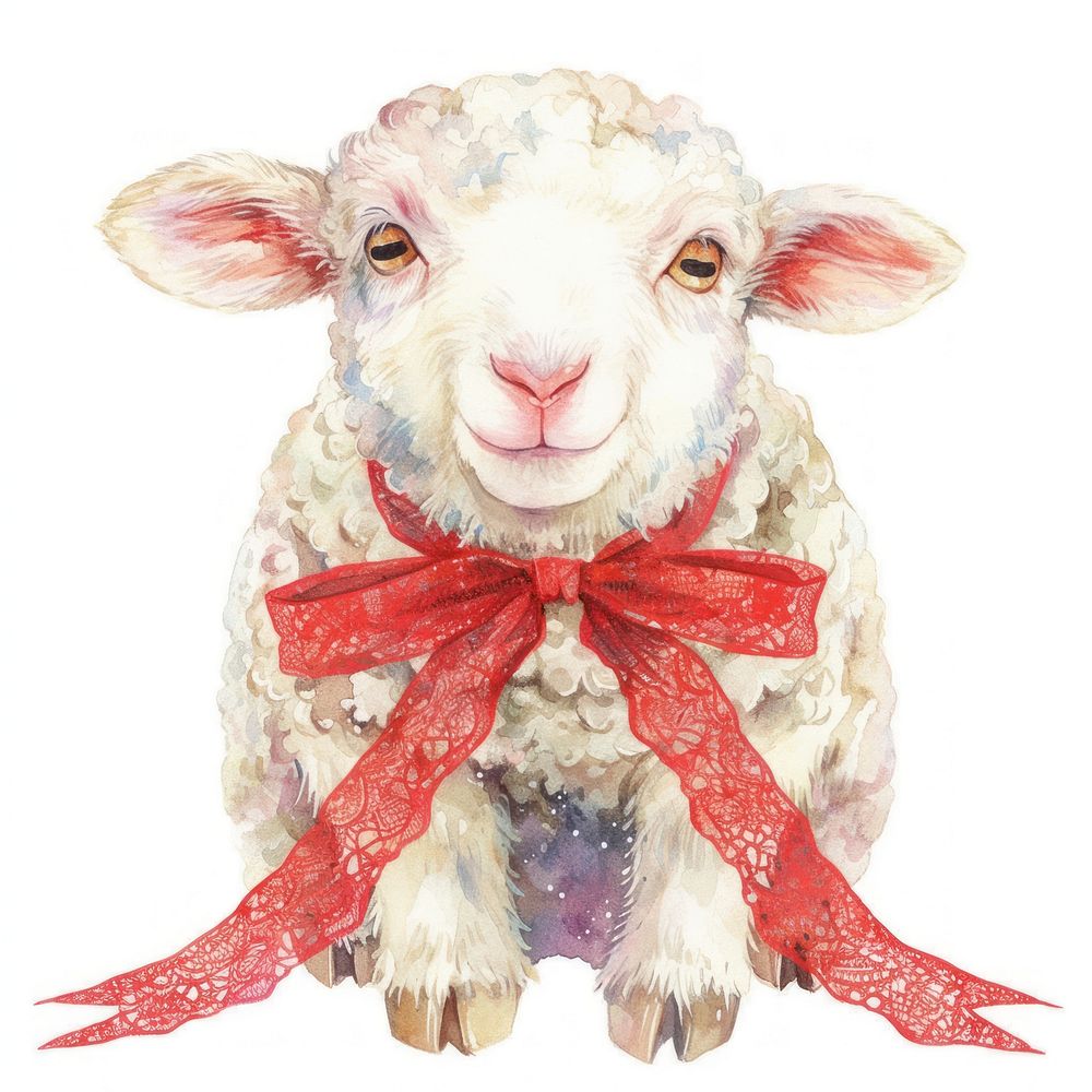 Baby sheep illustration watercolor background.