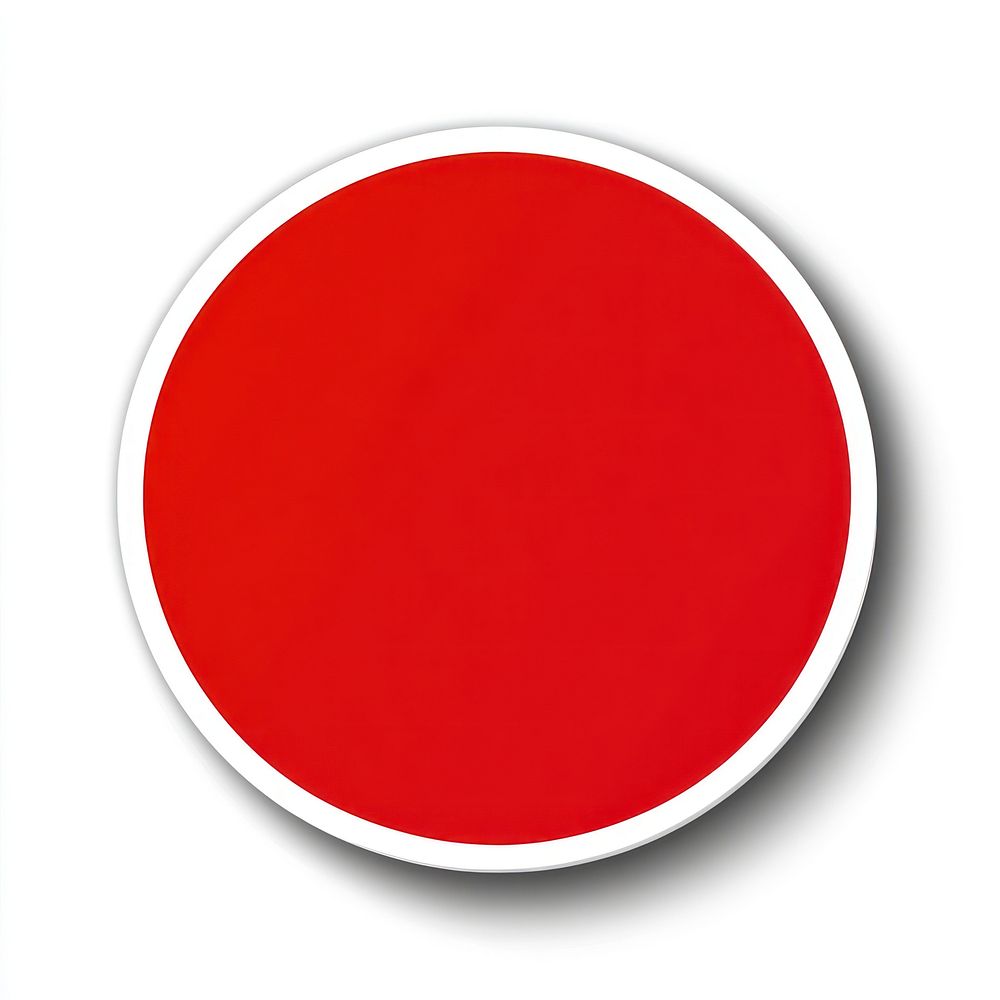 A red sticker with a white border illustration circle design.