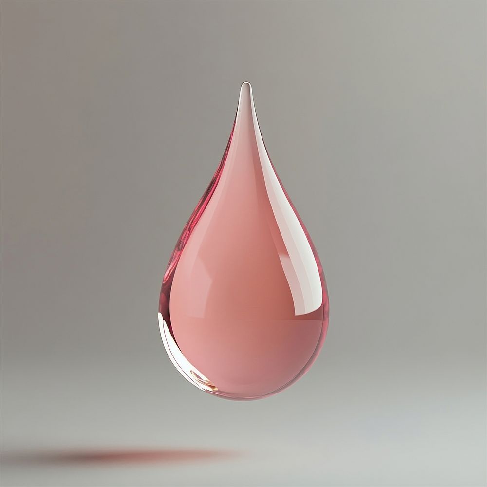 An isolated transparent pink water drop floating minimalist abstract pottery.