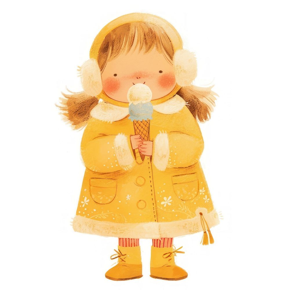 A cute girl Eating an ice cream cone illustration children's eating.