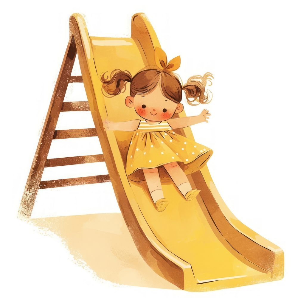 A cute kids Sliding down a slide illustration outdoors sliding.